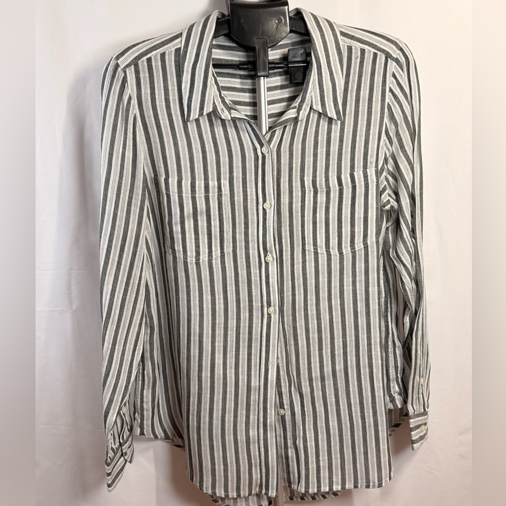 Lucky Brand Gray and White Striped Top